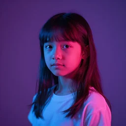 a young girl lighten with a neon light effect