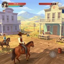screenshot of gameplay dating simulator game set in 1 8 6 3, interior of old west saloon, featuring african american and japanese cowboys and cowgirls in ghost town with buildings painted bright pastel colors, morning light with mountains in the background