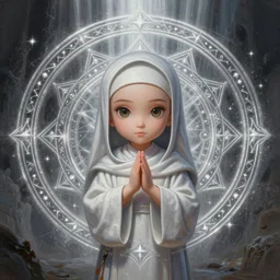 a portrait of girl monk, magic circle, silver magic, portal background, god rays, fantasy, dungeons and dragons, an ultrafine detailed painting, chibi, detailed painting, boris valejo. octopath traveler decal!!!