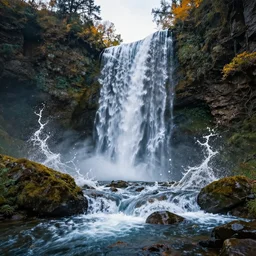 landscape waterfall rivendell splash art graphic design color splash high contrasting art, fantasy, highly detailed, art by greg rutkowski