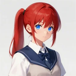 portrait of an anime girl with red ponytail and blue eyes wearing school uniform, digital painting, concept art, trending on artstation, deviantart, wlop, 8 k