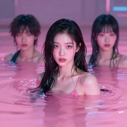 lee jin - eun emerging from pink water in cyberpunk theme by greg rutkowski, claude monet, conrad roset, takato yomamoto, rule of thirds, seductive look, beautiful
