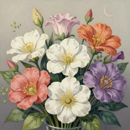 An epic fantastic realism comic book style painting of the most beautiful flowers launched like meteors, bouquets, fisheye lens, unreal 5, DAZ, hyperrealistic, octane render, dynamic lighting