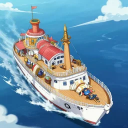 thousand sunny ship from one piece anime, aerial, photorealistic, by professional photographer