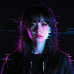 neon glitch portrait. data mosh, glitch. Noir