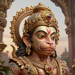high quality 3 d render post - rococo cyberpunk hanuman! head morning mumbai, madhubani, highly detailed, cinematic smooth unreal engine, lee madgwick & liam wong, dramatic light, long shot, low angle, uhd 8 k, sharp focus