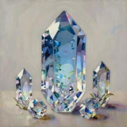 anime crystal still life, intricate oil painting by greg rutkowski, trending on artstation