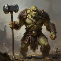 an Ogre Warrior with a great warhammer in the style of Justin Gerard, realistic painting, Digital art, realistic, very detailed, High definition, trending on Artstation