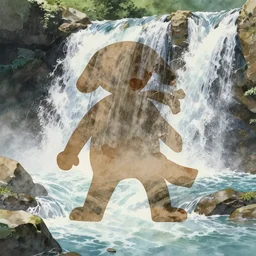 professional coherent still frame cinematic close - up shot from appealing naturalistic rushing waterfall in action, representational earth tones, stunning clarity experimental cut paper mixed media blotchy character shape design by masaaki yuasa, pleasing palette watercolor masterpiece