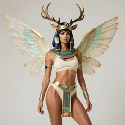steampunk fitness model egyptian warrior priestess with fairy wings and elk antlers by karol bak and rebecca guay