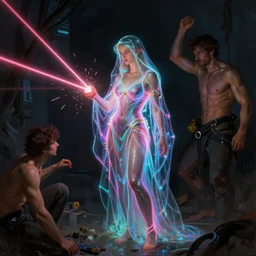 awe-inspiring award-winning concept art painting of attractive anglerfish Kiernan Shipka in neon shrouds as the goddess of lasers, sparks, by Michael Whelan, William Adolphe Bouguereau, John Williams Waterhouse, and Donato Giancola, cyberpunk, extremely moody lighting, glowing light and shadow, atmospheric, shadowy, cinematic, 8K,