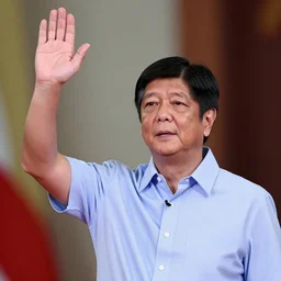 ww 2 photo of bongbong marcos raising his right hand in the reichstag in front of a crowd, german flags,