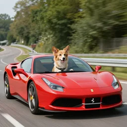 a dog driving a ferrari.