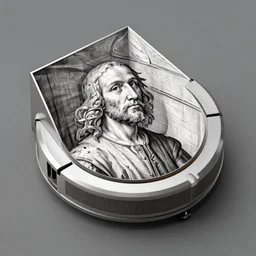 albrecht duerer. a roomba etching. perspective from above. isometric.