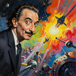 a beautiful painting of a space battle with wild, bright colors. salvador dali by gwenda morgan, by david hockney casual, frightful