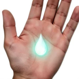 glowing drop on the palm of a hand, high detail, crisp shading, in the style of greg rutkowski and alphonse mucha and lisa frank