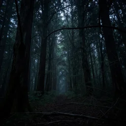 a dark horrific forest at night, 8 k