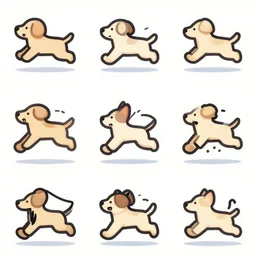 run cycle of a dog, sprite sheet, 1 6 x 1 6, stylised