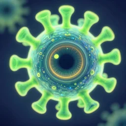 fluorescent luminescent neon virus with eyes, macro lens, macro photography, shallow depth of field, highly detailed, digital painting, trending artstation, concept art, illustration, cinematic lighting, vibrant colors, photorealism, epic, octane render