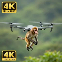a 4k ultra hd picture of monkeys flying a drone