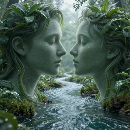 love between speech breath loving nature is a long river flowing in world of dew, and within every dewdrop a world of struggle fantasy intricate elegant under, lush volumetric lighting 3 d modelling