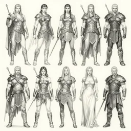 detailed pencil spot illustrations of various character concepts from the xena warrior princess and the witcher series crossover, various poses, by burne hogarth, by bridgeman, by anthony ryder, by yoshitaka amano, by ruan jia, by conrad roset, by mucha, cgsociety, artstation.