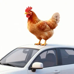 chicken on top of a car, digital art