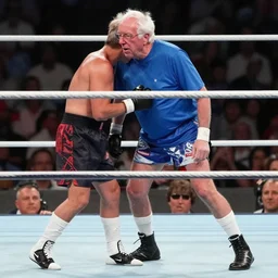 photo still of bernie sanders in the ring at wrestlemania 3 6!!!!!!!! at age 7 8 years old 7 8 years of age!!!!!!! with a t - shirt gun, 8 k, 8 5 mm f 1. 8, studio lighting, rim light, right side key light