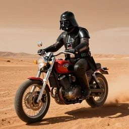 earth vader riding on motorcycle on mars
