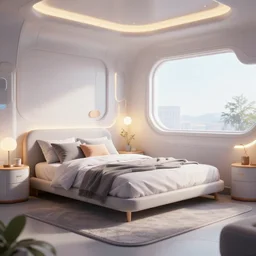 a hyperrealist photography of a futuristic cozy bedroom by jhonseru jsezz artstation, octane render, artstation, masterpiece