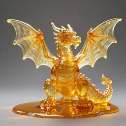 a dragon made of honey, in an apothecary. the dragon is transparent. you can see light shining through the wings. honey is dripping everywhere. sigma 85mm f11, rim light, studio lighting, 8k
