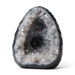 japanese crystal geode, commercial catalog photo, isolated on a pure white background, centered, entire object in frame, sharp focus, soft studio lighting
