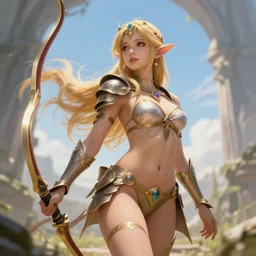 beautiful fantasy elf girl with bow in bikini armor artstation hd portrait