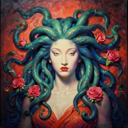 a beautiful painting lovely 3 d medusa, roses by ukiyo - e award - winning art, andy warhol color, dramatic light, octane render