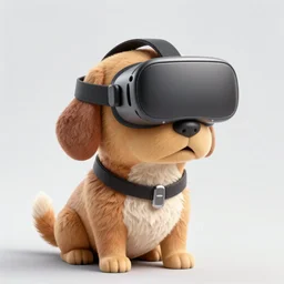 ultra realistic 3 d render of a dog wearing a vr headset