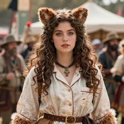 detailed ultrarealistic photography medium shot of dnd festival rustic robust young queen in furry muppet pajama leyendecker, norman rockwell, greg rutkowski, artstation cinematic,