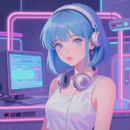 retro 9 0 s japanese, lofi girl aesthetic, pastel, vaporwave colors, anime, futuristic, hyperrealistic painting, by stanley twardowicz ilya kuvshinov rossdraws