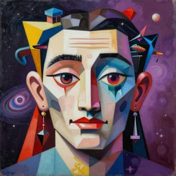 an extremely high quality hd cubism painting of a 3d cubist galactic neon complimentary colored cartoon surrealism melting optical illusion pareidolia buildingface face by a much more skilled version of kandinskypicasso and salvia dali the fourth, salvador dali's much much much much more talented painter cousin, 4k, ultra realistic, super realistic, so realistic that it changes your life and god is fired