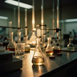 a 3 5 mm photo of the interior of a scientific laboratory in the 1 9 5 0 s, bokeh, canon 5 0 mm, cinematic lighting, dramatic, film, photography, golden hour, depth of field, award - winning, 3 5 mm film grain, retro, film, kodachrome