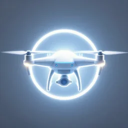 a logo of a future tech giant in the field of autonomous drones, symmetrical, bright, glowing