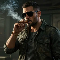 Raul Menendez smoking a cigar, Black Ops 2 screenshot