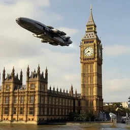 spaceship attacking Big Ben in rimworld