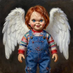 the doll chucky as the angel seraphim according to the prophet isaiah, oil painting, by greg rutkowski