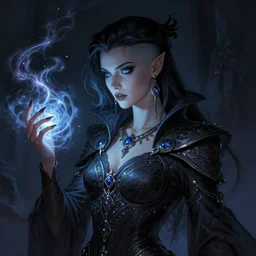 a beautiful cinematic female Necromancer Sorceress, galatic shamen with Quantum energy fantasy, fantasy magic, undercut hairstyle, dark light night, intricate, elegant, sharp focus, illustration, highly detailed, digital painting, concept art, matte, art by WLOP and Artgerm and Greg Rutkowski and Alphonse Mucha, masterpiece