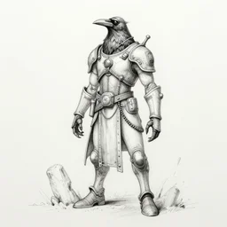 ink sketch of a raven character with lots of pounces, dieselpunk high fantasy, full body. ancient stone well, by chris riddell, ilya kuvshinov, wlop, krenz kushart, boris vallejo, ayami kojima and ayami kojima