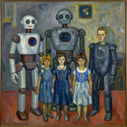 a painting of a robot family by graham sutherland, egon schiele, neo - expressionism