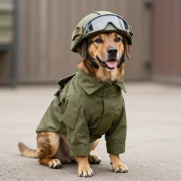 dog in a millatary outfit