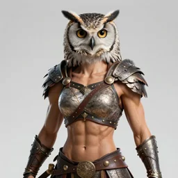 muscular female owl warrior, realistic proportions, sharp focus, beautiful face, wearing feather armor, wielding an owl broadsword, symmetrical, highly detailed, engraving kentaro miura manga art style trending on artstation 8 k