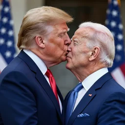 Donald Trump kisses Joe Biden, detailed, realistic