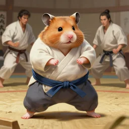 hamster in a sumo mawashi outfit preparing to fight in the dojo, art by artgerm and greg rutkowski and magali villeneuve, d & d, fantasy, highly detailed, digital painting, trending on artstation, concept art, sharp focus, illustration